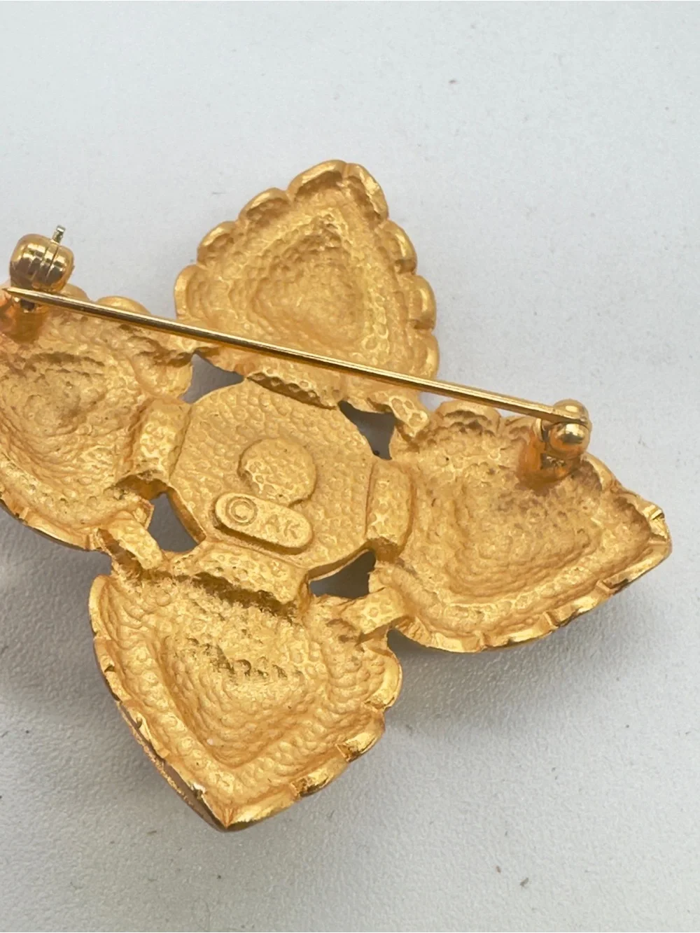 Vintage Anne Klein Brooch Pin Matte Gold Tone Faux Pearl Heart Cross 90s